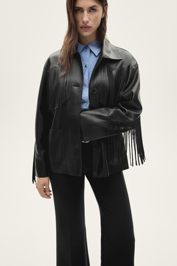 Leather Effect Fringe Overshirt