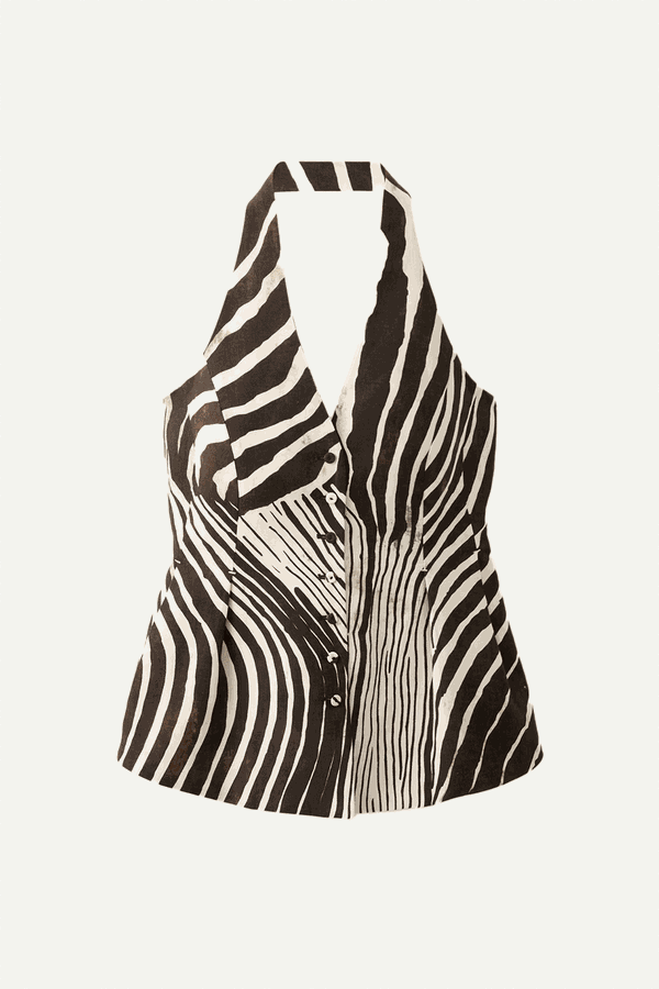 Zebra-Print Linen Waistcoat from Mango