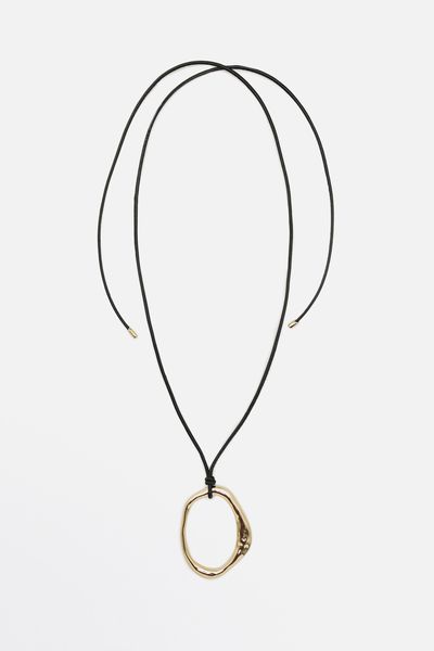 Leather Cord Necklace With Oval Piece