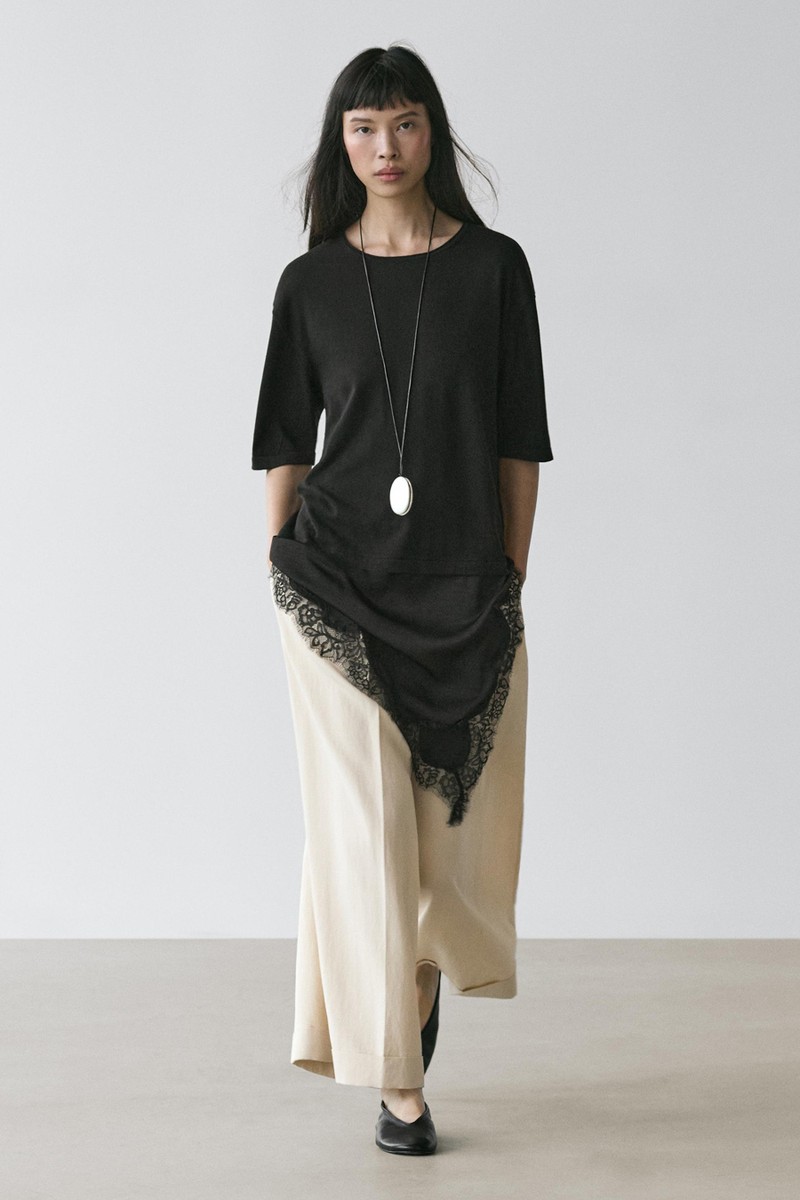 Combined Sweater With Lace Detail from Massimo Dutti
