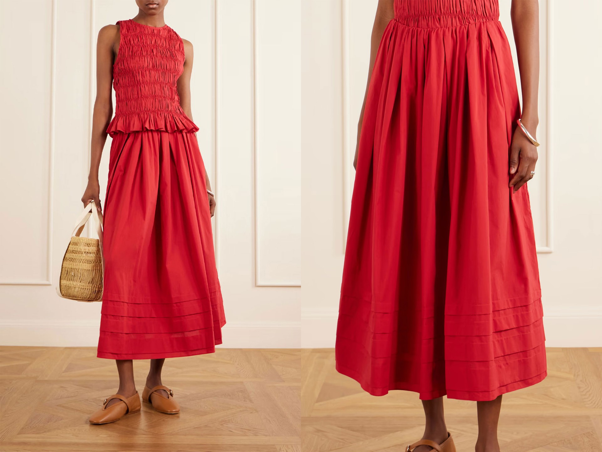 Cales Pleated Cotton-Poplin Midi Skirt from Faithfull