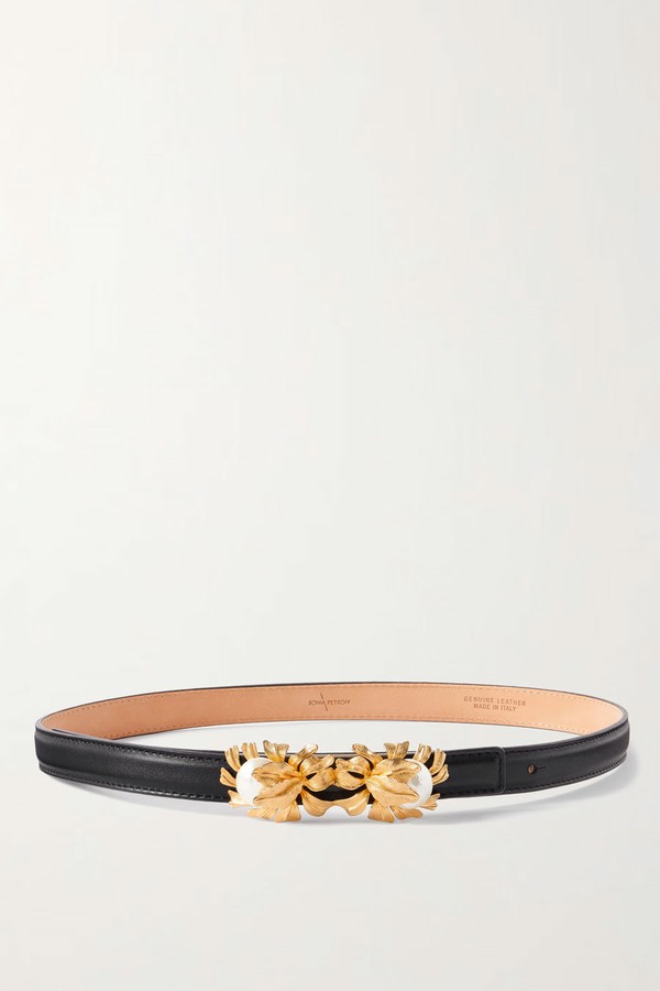 Moonflower Embellished Leather Belt from SONIA PETROFF