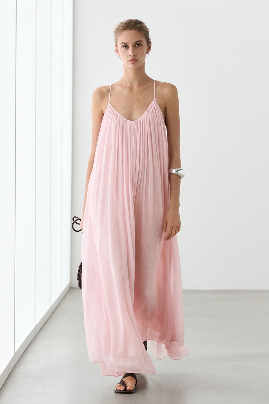 Flowing Pleated Spaghetti Strap Dress from Massimo Dutti