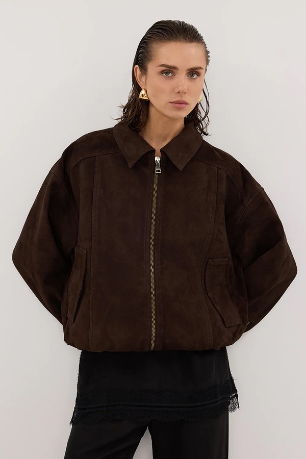 Denver Suede Leather Bomber Jacket from Dissh