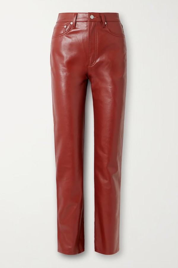 Pinch Waist Long Recycled Leather-Blend Straight-Leg Pants from AGOLDE
