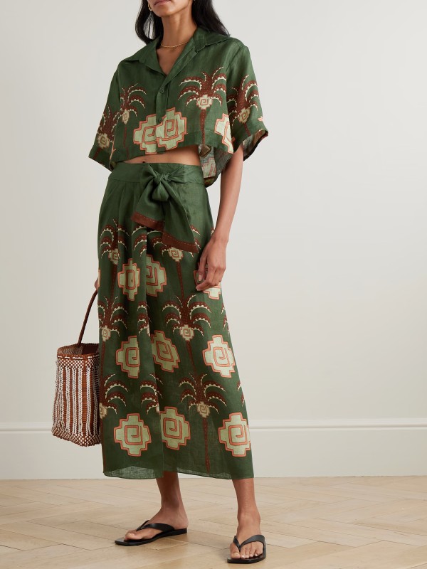 Amazon Echoes Printed Linen Midi Wrap Skirt