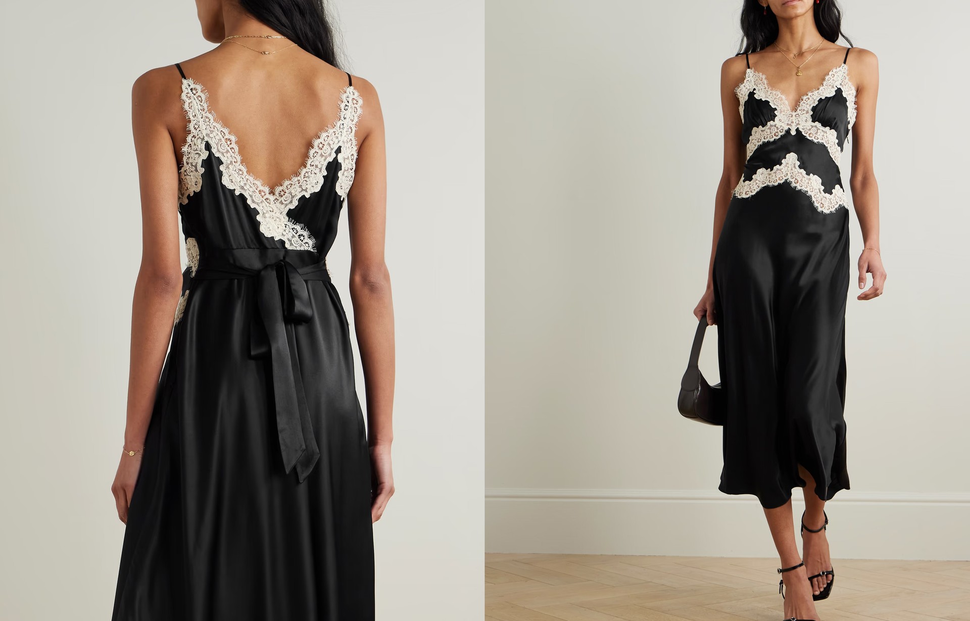 Obelia Corded Lace-Trimmed Silk-Satin Midi Dress from DÔEN