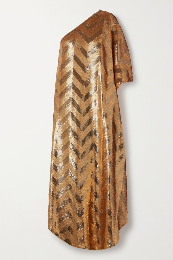 One-Shoulder Sequined Crepe De Chine Gown from Dima Ayad