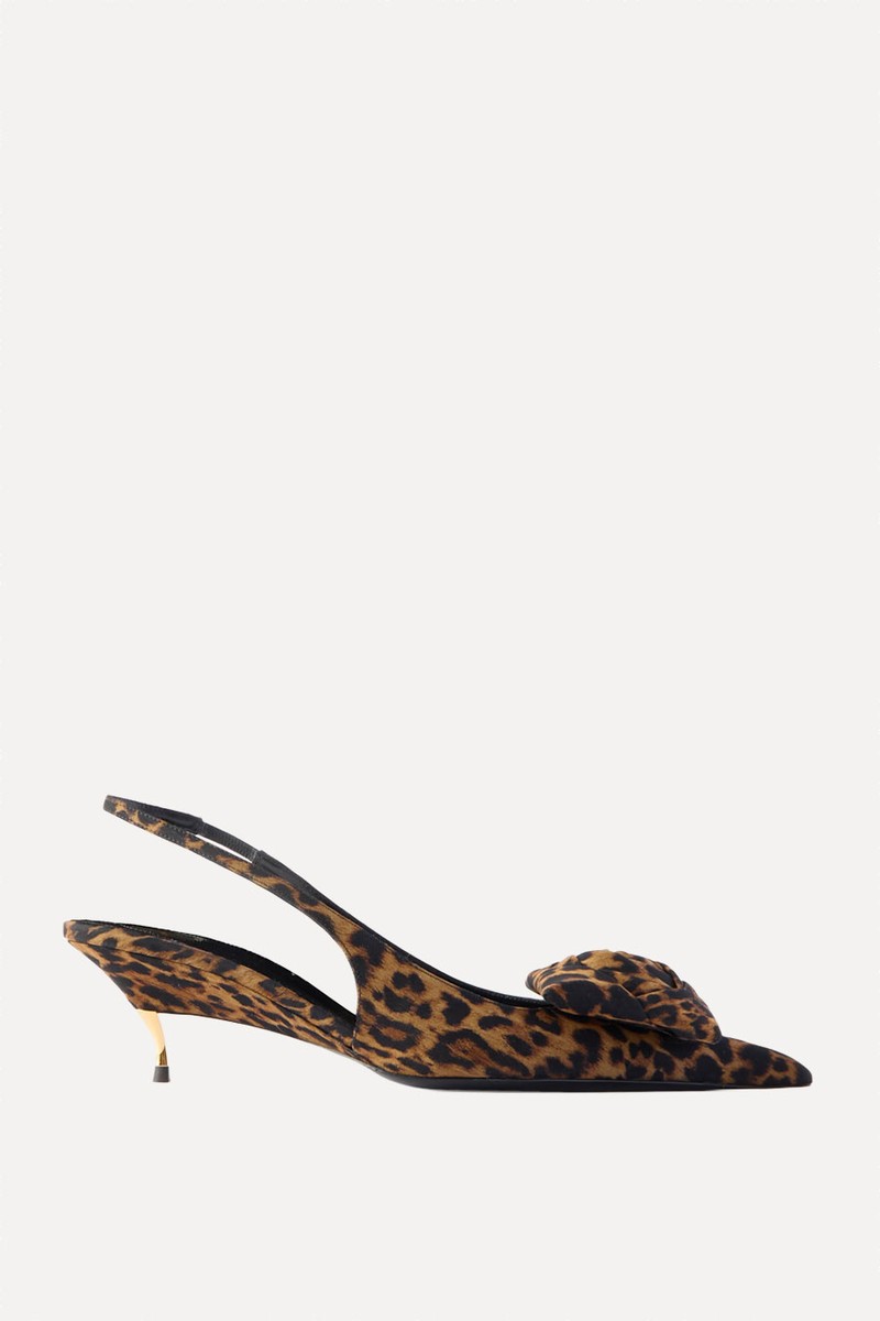 Dakota Appliquéd Leopard-Print Mousseline Slingback Pumps from SAINT LAURENT