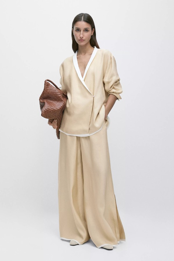 Linen Blend Kimono With Contrast Detail