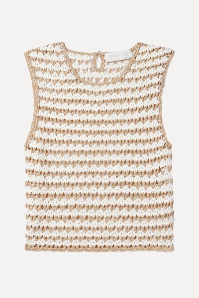 Tallow Cropped Striped Crocheted Cotton-Blend Tank from Zimmermann