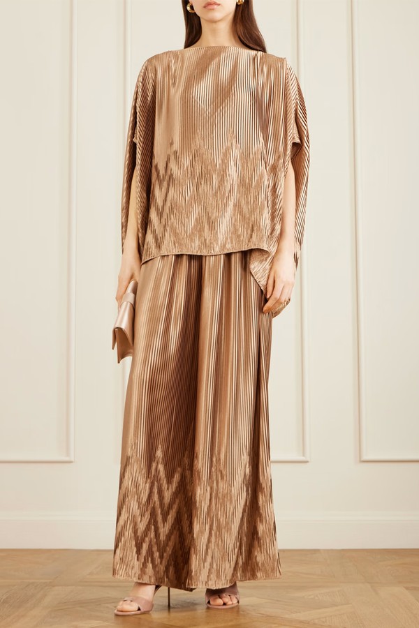 Metallic Plissé-Satin Blouse from Dima Ayad