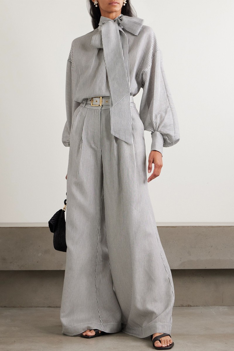 Belted Striped Cotton & Silk-Blend Wide-Leg Pants from Zimmermann