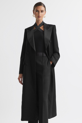 Maeve Relaxed Fit Wool Satin Double Breasted Coat from Reiss