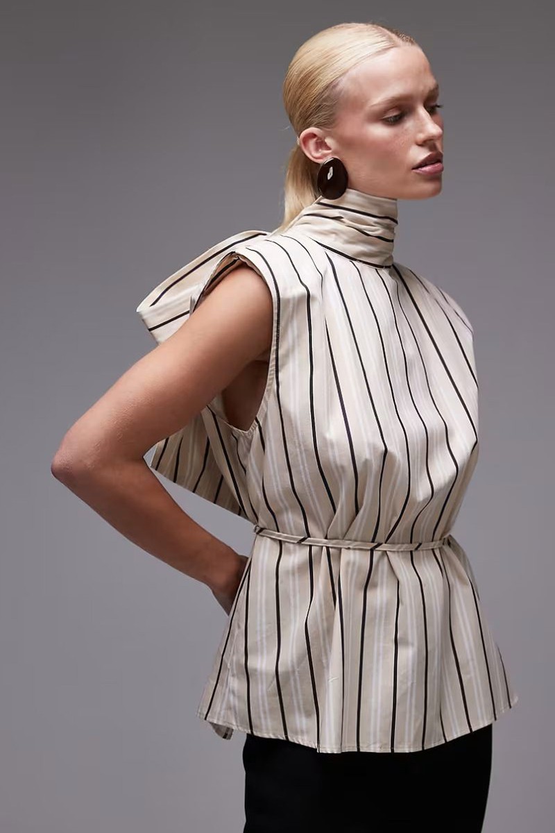 Shoulder Pad Tie Neck Blouse from ASOS
