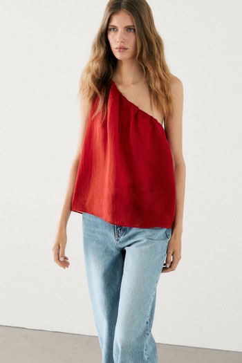 Ramie Blend Top With Asymmetric Neckline