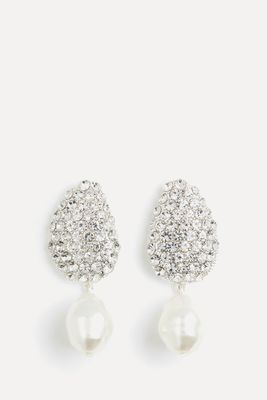 Rhinestone-Embellished Pendant Earrings
