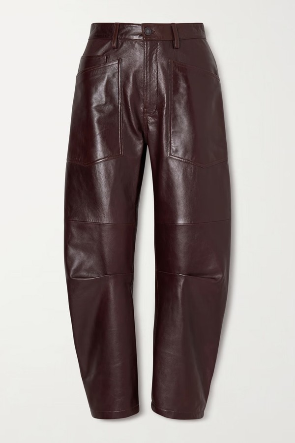 Shon Leather Barrel-Leg Pants from Nili Lotan