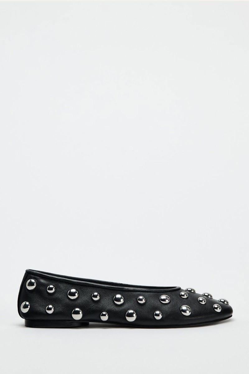 Leather Ballerinas With Studs