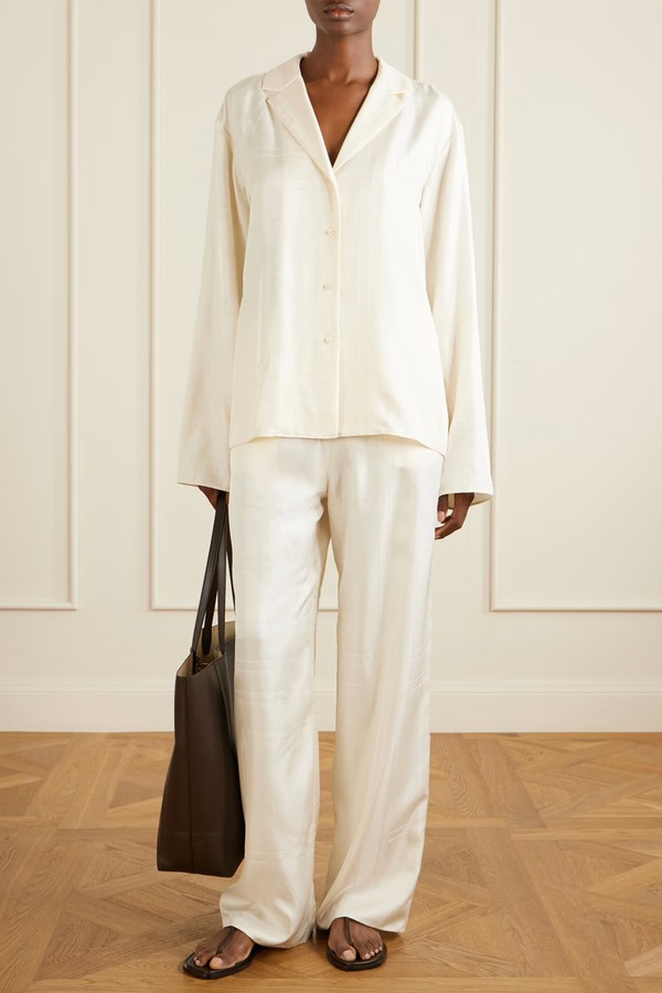 Monogram Silk Wide-Leg Pyjama Pants from TOTEME