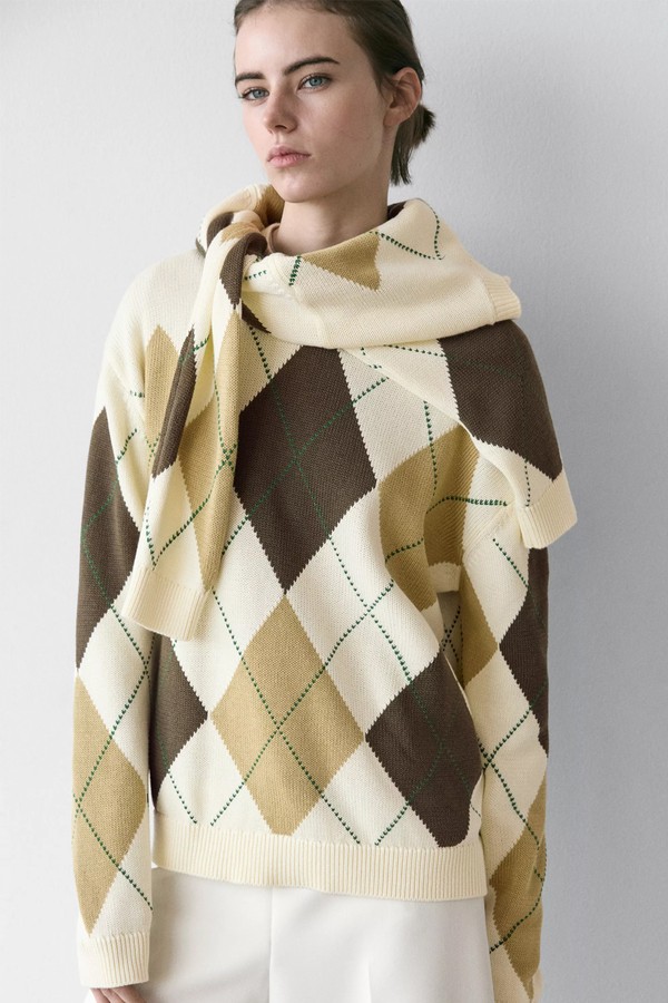 Cotton Knit Sweater With Argyle Detail from Massimo Dutti