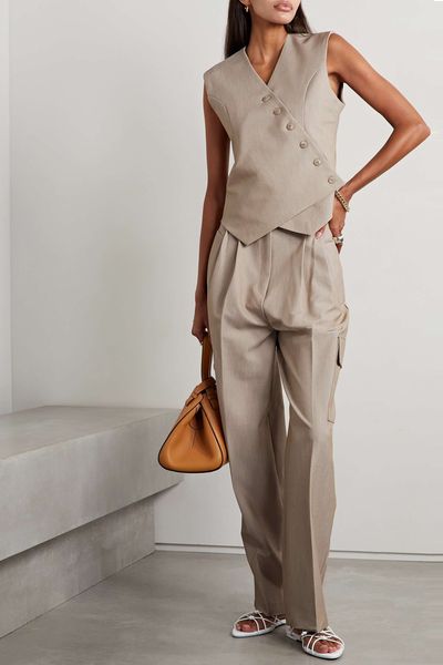 Maesa Pleated Woven Wide-Leg Cargo Pants from The Frankie Shop