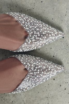 High-Heel Slingback Shoes With Faux Pearls, AED 269 | Zara