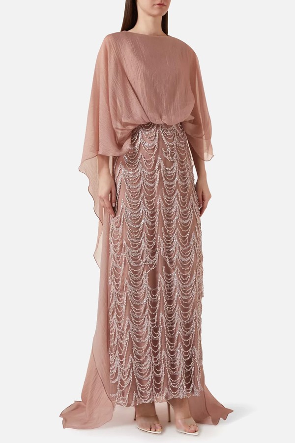 Cape-Sleeve Tasselled Gown from Velvety Couture