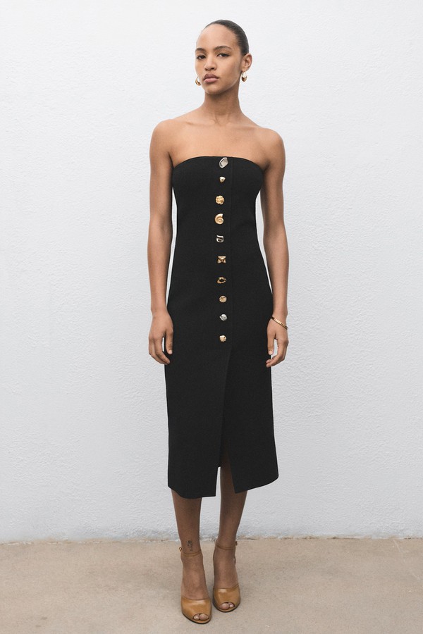 Strapless Dress With Jewel Buttons