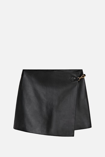 Black Nappa Leather Mini Skort from Massimo Dutti