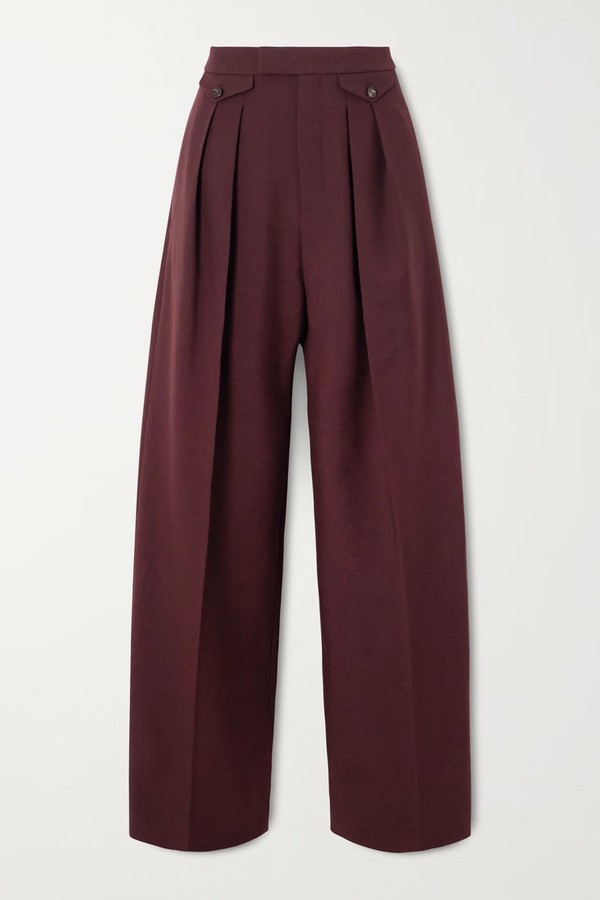 Pleated Wool-Gabardine Wide-Leg Pants from Chloé