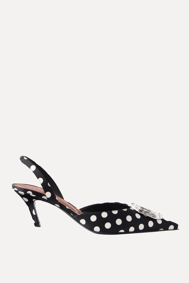 Camelia 60 Polka-Dot Velvet Slingback Sandals from AMINA MUADDI