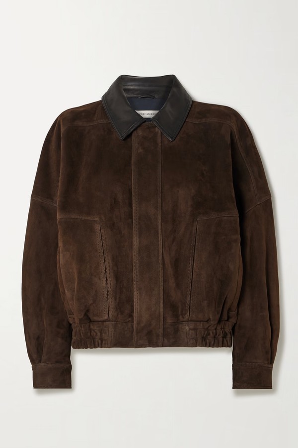 Dalma Leather-Trimmed Suede Bomber Jacket from Nour Hammour