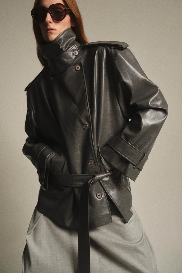 Faux-Leather Short Trench from Source Unknown