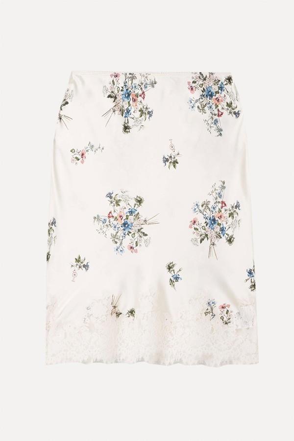 Elowette Lace-Trimmed Floral-Print Silk-Satin Skirt from DÔEN