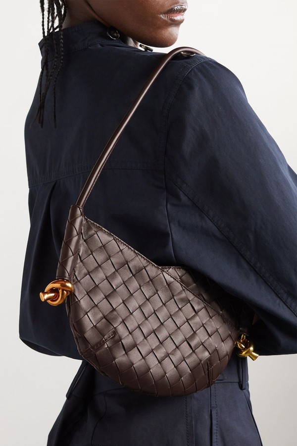 Solstice Embellished Intrecciato Leather Shoulder Bag from Bottega Veneta