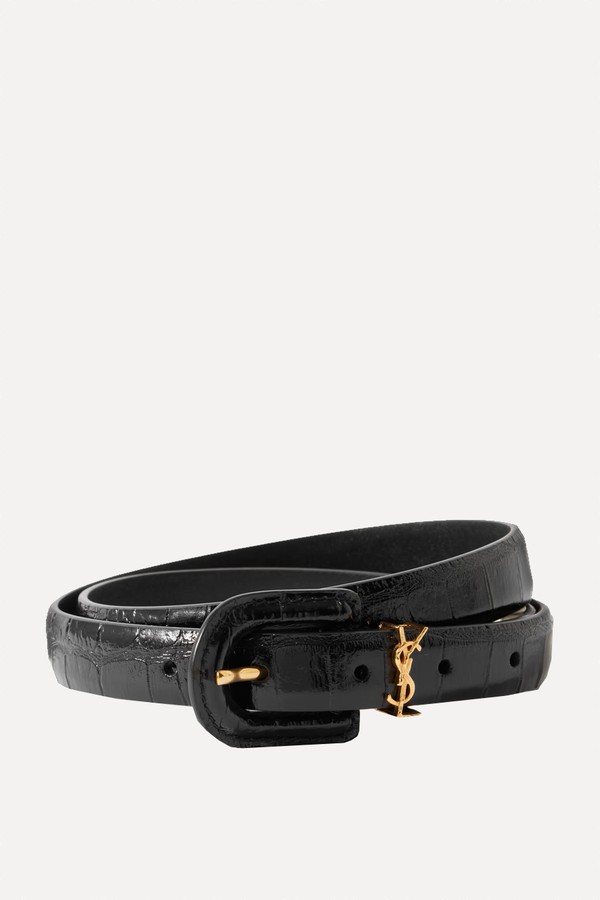 Cassandre Embellished Croc-Effect Leather Belt from SAINT LAURENT