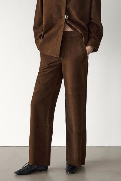 Straight-Leg Suede Leather Trousers from Massimo Dutti