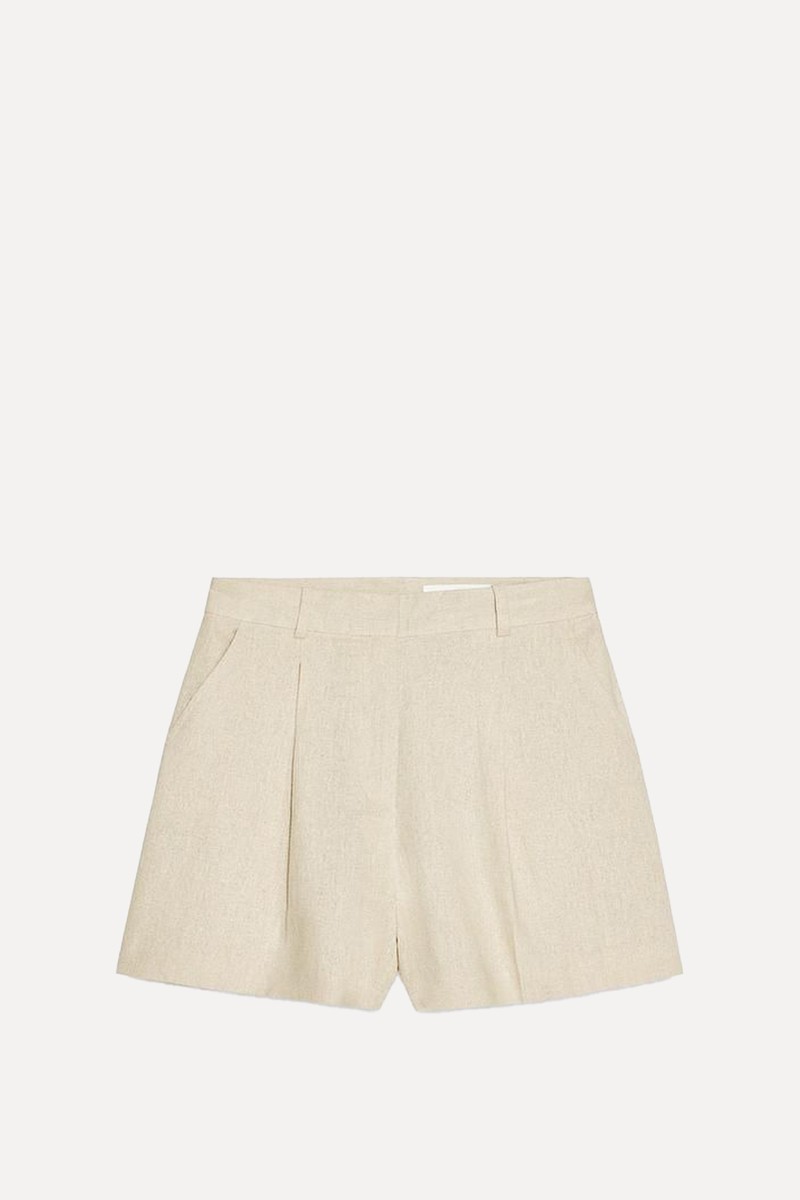 High Waist Linen Bermuda Shorts