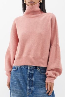 Roll Neck Wool Cropped Cocoon Jumper from Raey