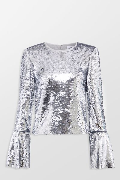 Silver Sequin Flared Sleeve Top from Self-Portrait