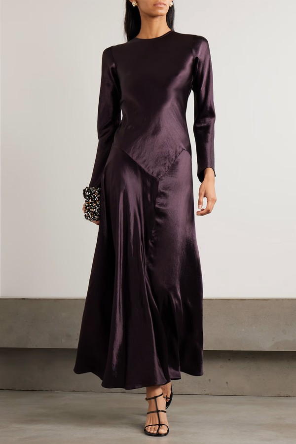 Yara Paneled Hammered-Satin Maxi Dress from Abadia
