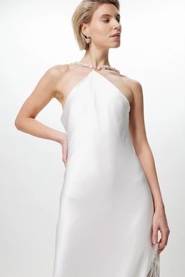 Cadence Pearl-Embellished Satin Dress from Staud