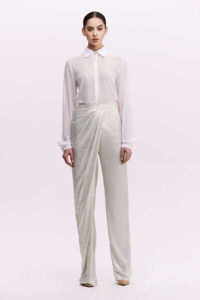 Draped Pants In Velvety Foil