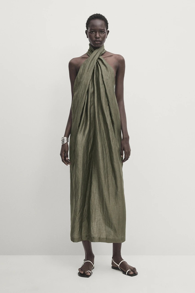 Linen Blend Halter Dress  from Massimo Dutti