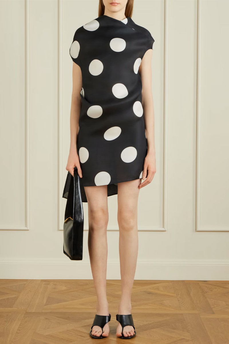 Tatia Draped Polka-Dot Silk Mini Dress from KHAITE