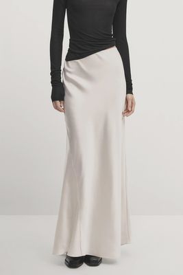 Long Satin-Finish Silk Skirt