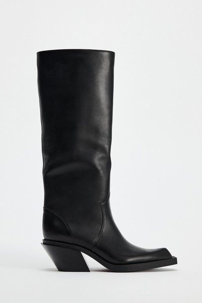 Leather Cowboy Heel Ankle Boots from Zara