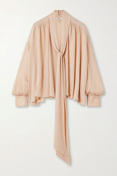 Tie-Detailed Gathered Silk-Blend Jacquard Blouse from Chloé