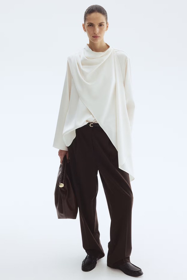 Shawl-Detail Satin Blouse from H&M